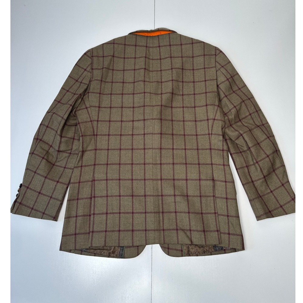 Tallia Rothmans New York Mens 40R Wool Blazer Olive Green Burgundy Plaid Jacket - Picture 9 of 10